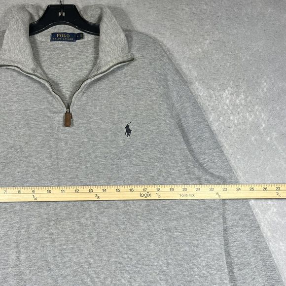 Polo Ralph Lauren Pullover Sweater Men’s Large 1/4 Zip Gray Preppy Cotton Knit - Picture 5 of 10